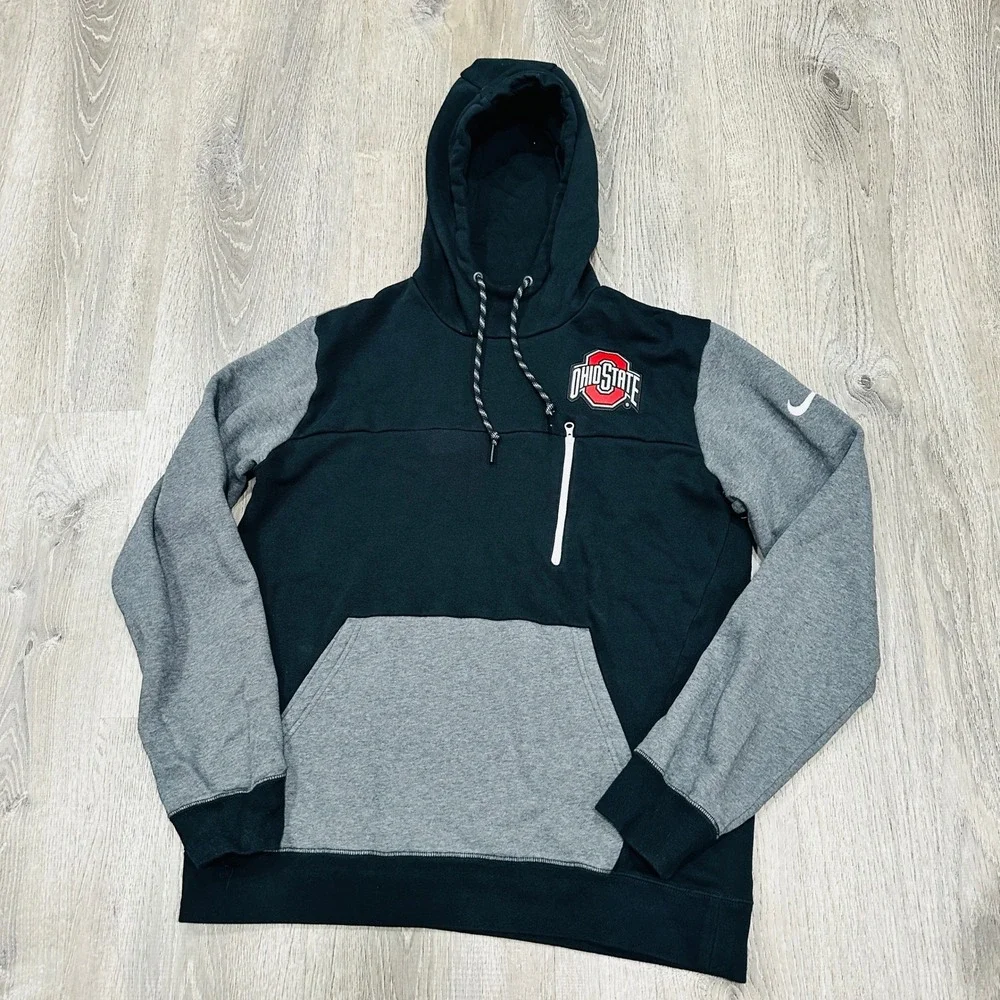 Nike Ohio‎ State Buckeyes Mens Large Hoodie Black Grey Colorblock Pullover L